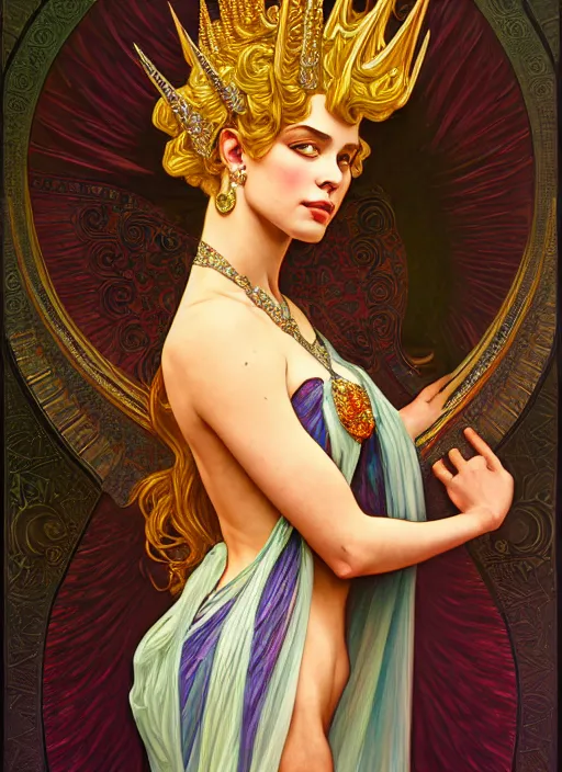 Prompt: oil portrait of princess celestia, intricate, elegant, highly detailed, lighting, painting, artstation, smooth, illustration, art by greg rutowski and alphonse mucha