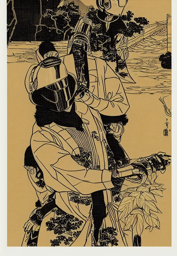 Image similar to daft punk by hokusai