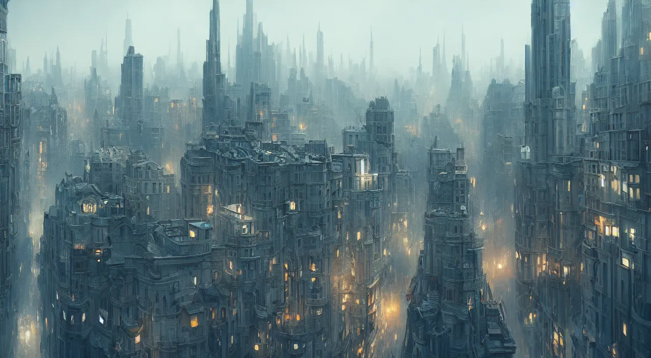 Image similar to a beautifully painting of city in film inception, concept art, smooth, sharp focus, cinematic, illustration,, by raphael lacoste, eddie del rio, 4 k, unreal engine, vray render, artstation