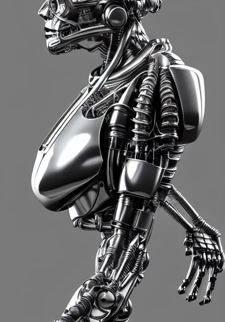 Prompt: potrait hyper detail portrait of a mechanical ape cyborg, silver, sci fi, full body, complex 3 d render, art by kazuhiko nakamura and hajime sorayama, 8 k octane detailed render, post - processing, dramatic studio lighting, extremely hyperdetailed, intricate futuristic mechanic parts, sharp focus, blender, masterpiece, trending on artstation