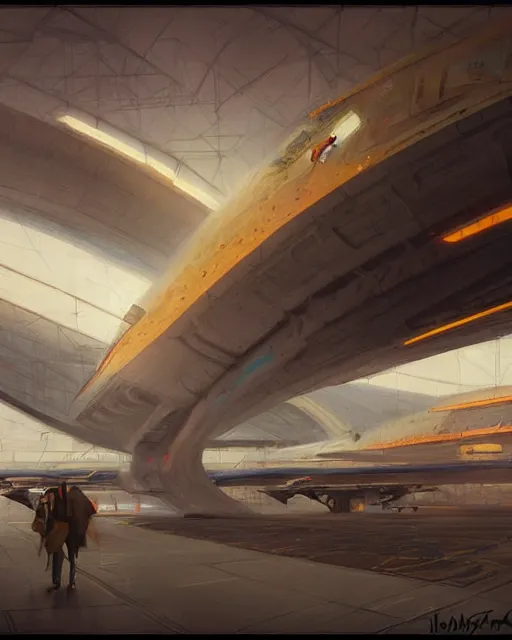 Prompt: a highly detailed epic cinematic concept art CG render digital painting artwork: retro futuristic Airport. By Greg Rutkowski, in the style of Francis Bacon and Syd Mead and Norman Rockwell and Beksinski, open ceiling, highly detailed, painted by Francis Bacon and Edward Hopper, painted by James Gilleard, surrealism, airbrush, Ilya Kuvshinov, WLOP, Stanley Artgerm, very coherent, triadic color scheme, art by Takato Yamamoto and James Jean