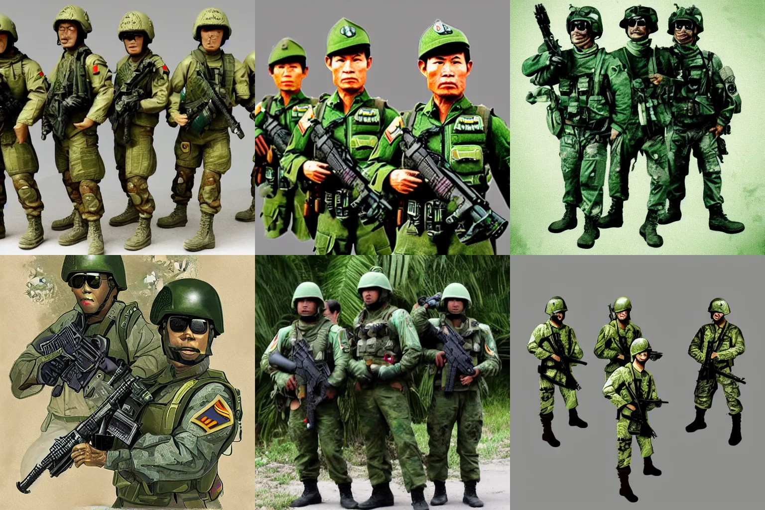 Prompt: vietnam green berets in the style of Matthew Plog