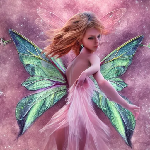 Image similar to extremly detailed fairy flying in nature, high details, detailed face, 8 k, sharp