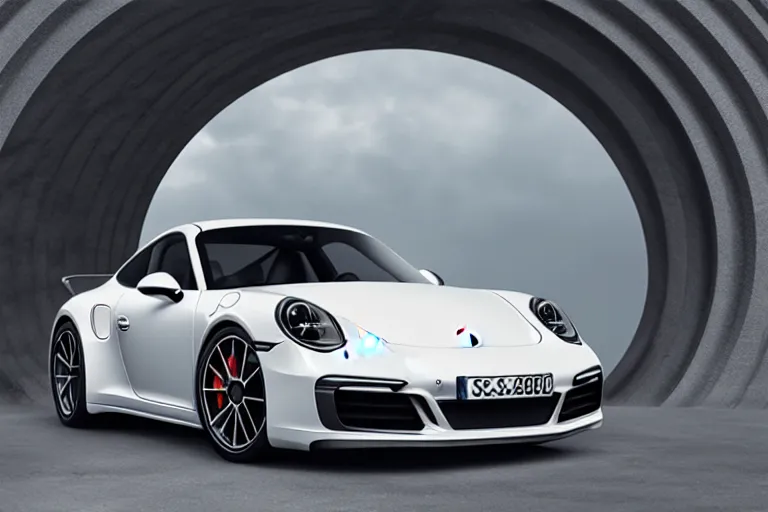 Image similar to porsche 911 entering a stargate. photorealistic 4k