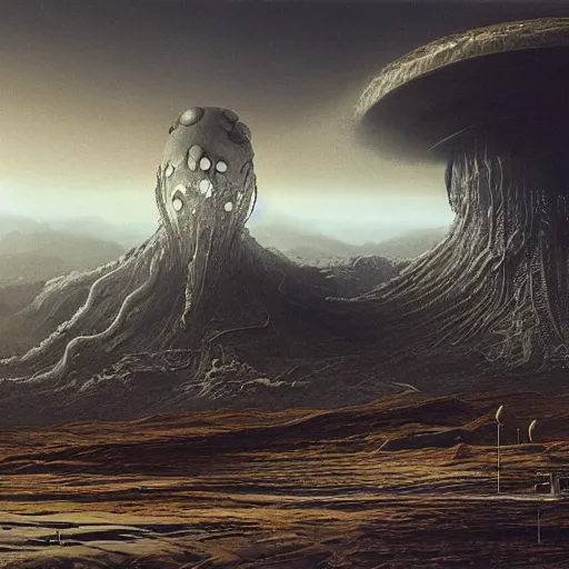 Prompt: ethereal landscape with plumes of faint smoke and a massive alien construct, concept art, hyper detailed, matte painting, 1 9 8 0 science fiction