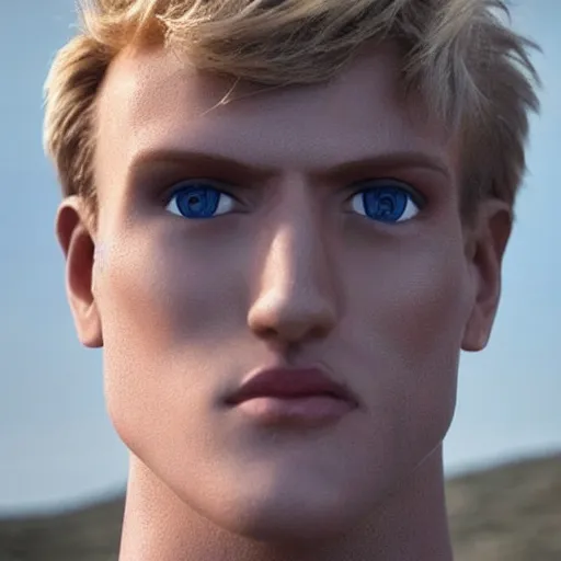 Image similar to a realistic detailed photo of a guy who is an attractive humanoid who is half robot and half humanoid, who is a male android, youtubers jake paul & logan paul, shiny skin, posing like a statue, blank stare, at the beach, on display