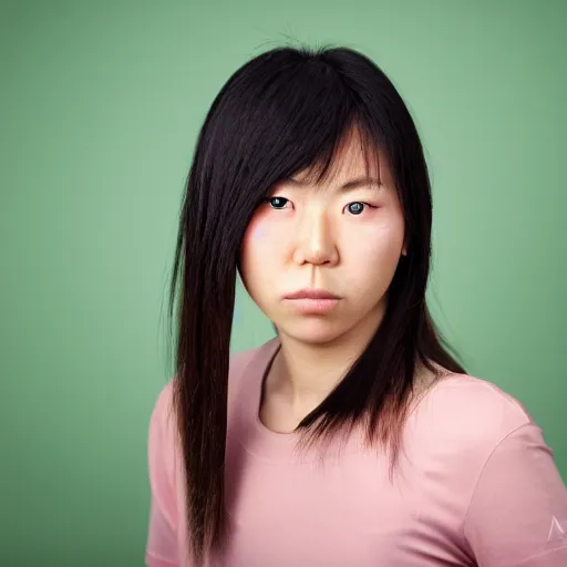 Prompt: front view mug shot of a young seductive japanese female, digital photography, soft studio lighting, chroma green background