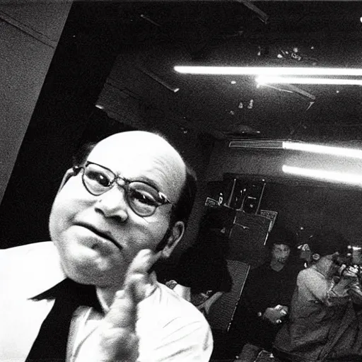 Image similar to George Costanza throwing a table, frantic, chaotic, ethereal, b&w, 35mm film!!!!!!!!, are-bure-boke!!!!!!!!, by Daido Moriyama!!!!!!