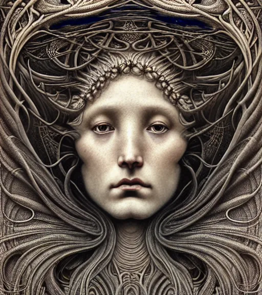 Image similar to detailed realistic beautiful smoke goddess face portrait by jean delville, gustave dore, iris van herpen and marco mazzoni, art forms of nature by ernst haeckel, art nouveau, symbolist, visionary, gothic, neo - gothic, pre - raphaelite, fractal lace, intricate alien botanicals, ai biodiversity, surreality, hyperdetailed ultrasharp octane render