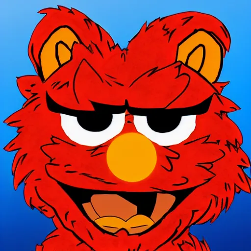 Prompt: angry buff Elmo turns super Saiyan, sesame street, 90s anime Toriyama style