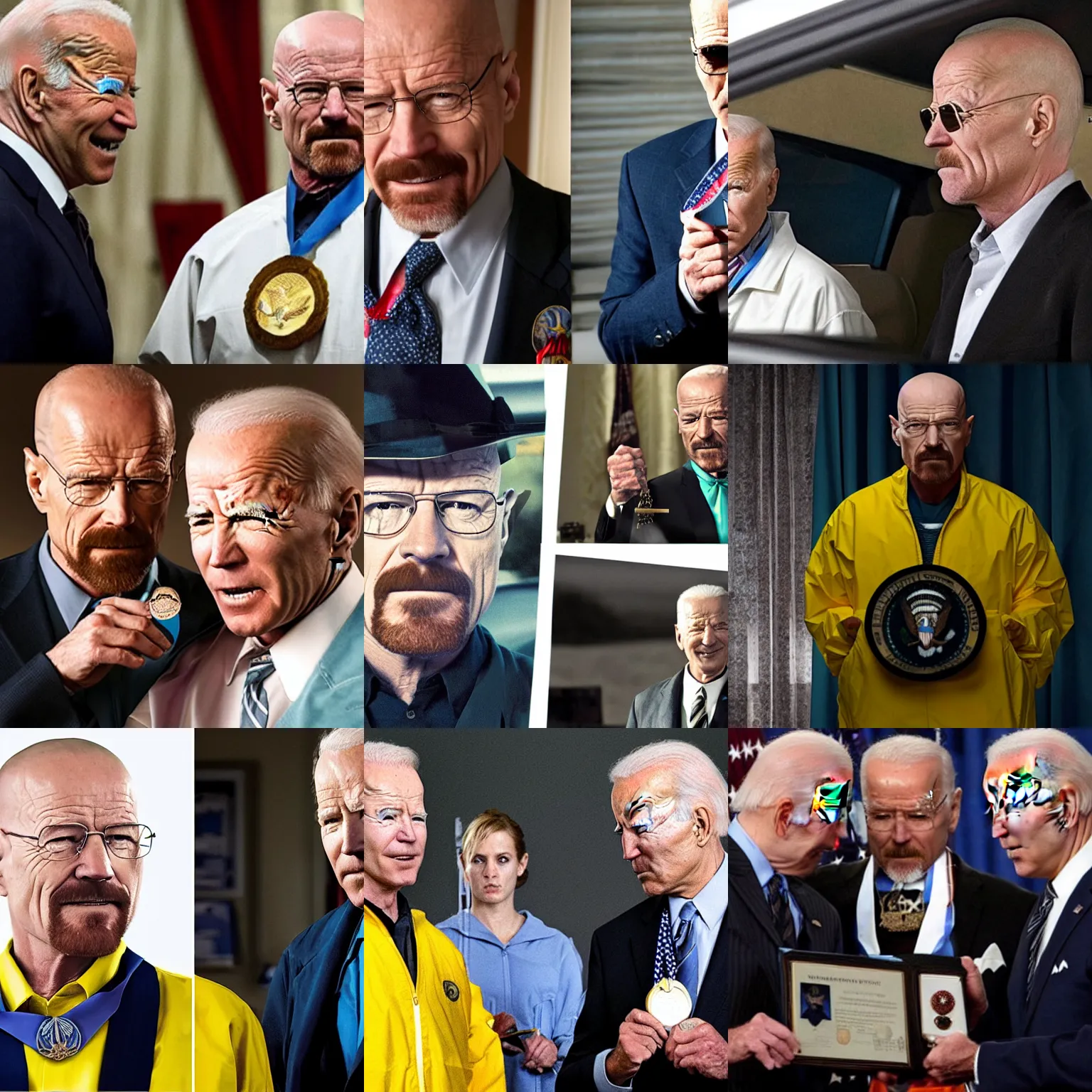 Image similar to Walter White is awarded the Presidential Medal of Freedom from Joe Biden in Breaking Bad