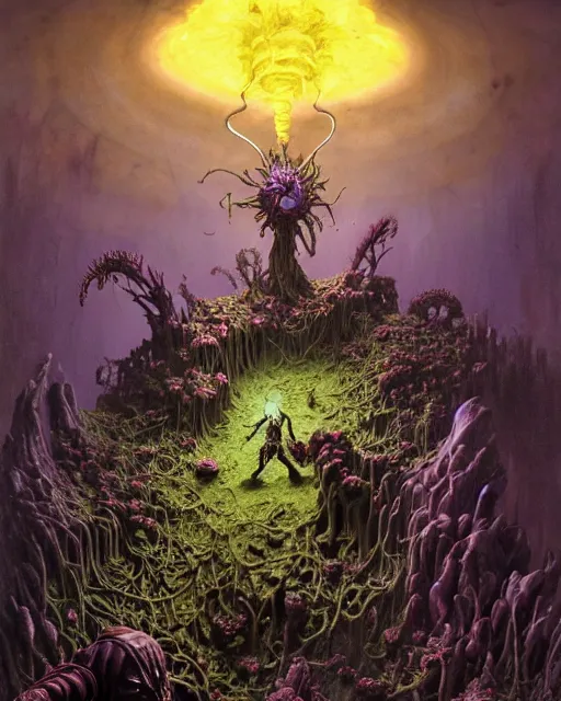 Prompt: the platonic ideal of flowers, rotting, insects and praying of cletus kasady carnage thanos davinci dementor wild hunt chtulu mandelbulb felix the cat doctor manhattan bioshock, caustic, ego death, decay, dmt, psilocybin, concept art by randy vargas and greg rutkowski and zdzisław beksinski