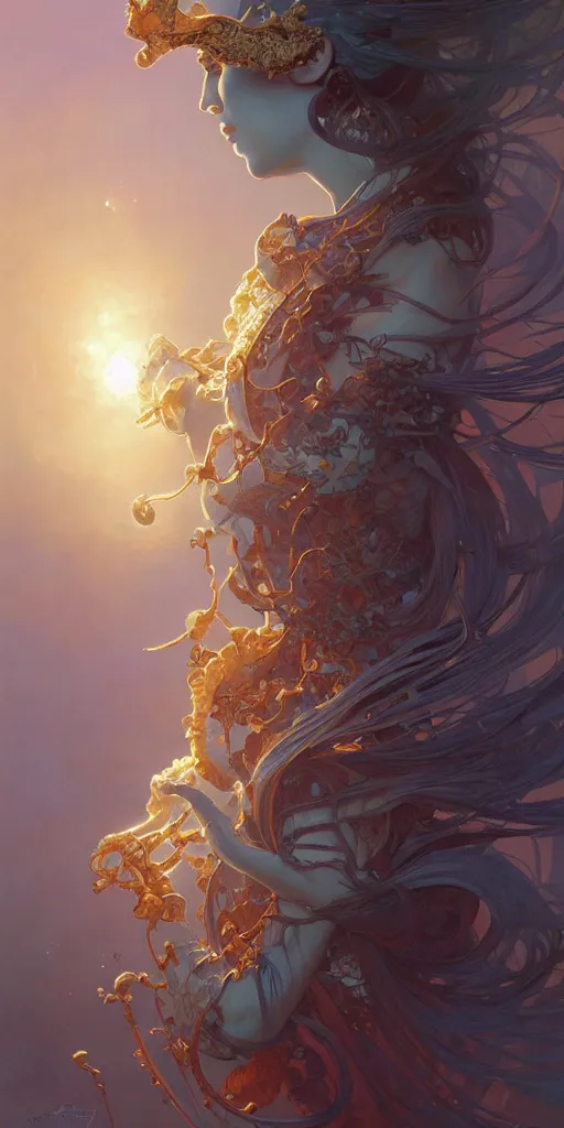 Image similar to otherworldly, intricate, highly detailed, digital painting, artstation, concept art, smooth, sharp focus, illustration, Unreal Engine 5, 8K, art by artgerm and greg rutkowski and alphonse mucha, by Jesper Ejsing, by RHADS, Makoto Shinkai and Lois van baarle, ilya kuvshinov, rossdraws