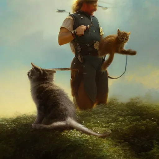 Image similar to UHD tonalism painting of Captain Archer eating a kitten, by Antonio Caparo and Ferdinand Knab and Greg Rutkowski, UHD, photorealistic, trending on artstation, trending on deviantart