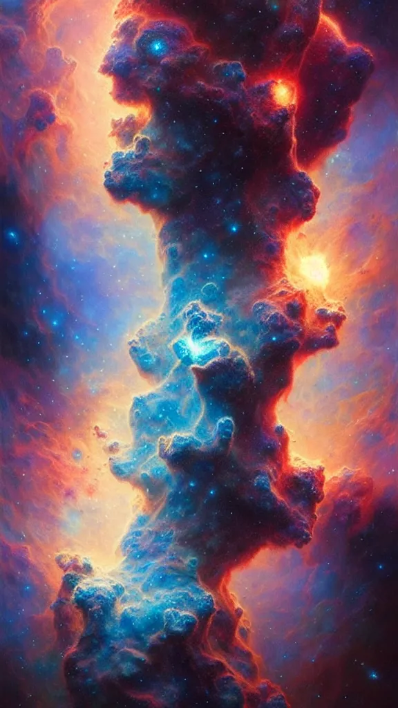 Image similar to psychedelic transcendent puffs! of smoke, space, supernova, nebulae, pillars of creation, enlightenment, high contrast lighting, highly detailed, concept art, art by collier, albert aublet, krenz cushart, artem demura, alphonse mucha