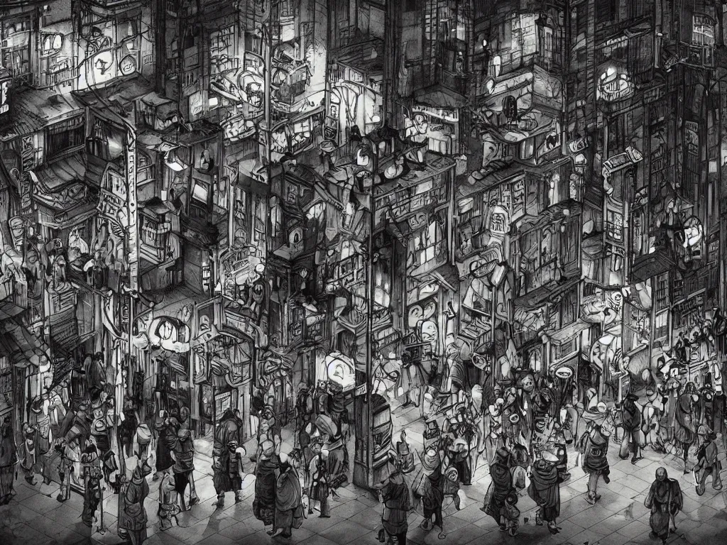 Prompt: few people waiting in a bus stop in dark city night, high quality, detailed, high resolution, in the style of tekkonkinkreet