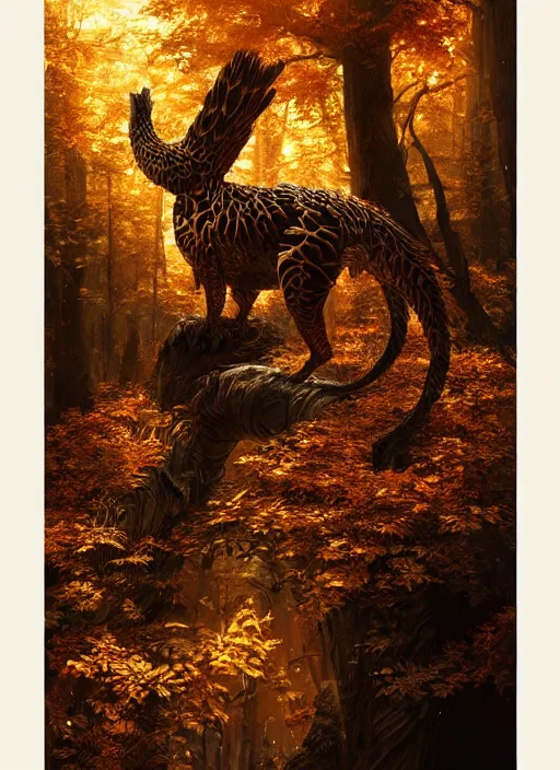 Image similar to golden leaves at frame border, creative!!! composition for a book cover, absurdly beautiful, ultrafine hyperrealistic detailed animal by wlop and artgerm and greg rutkowski, intricate linework, sharp focus, smooth, unreal engine, dramatic lighting, ethereal, 8 k