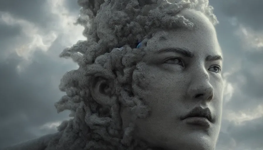 Image similar to face in the clouds, face made out of clouds, intricate,, highly detailed, digital painting, smooth, sharp focus, illustration, art by gustave dore, octane render