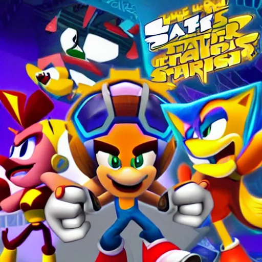 Image similar to crash bandicoot bros kirby super star ultra sonic the hedgehog gta style ratchet and clank