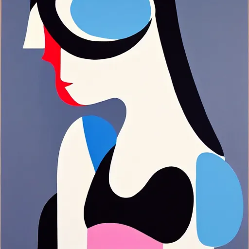 Prompt: A abstract painting in the style of HILDEGARDE HANDSAEME and Gary Hume, portrait of beautiful woman, clean black outlines, modern chic colours