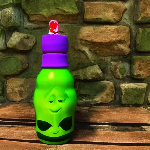 Prompt: a children's bottle inspired and themed in shrek's design, a bottle n the shape of shrek, high quality product, product design, sherek head design as a bottle,