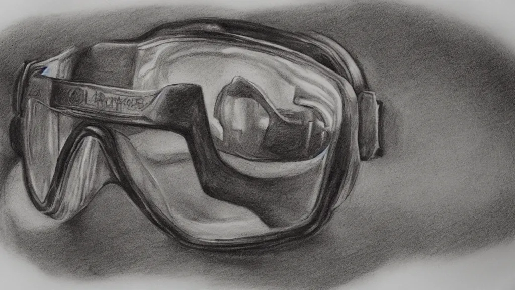 Prompt: charcoal drawing life the very crispest, neatest goggles