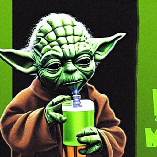 Image similar to Yoda smoking a bong