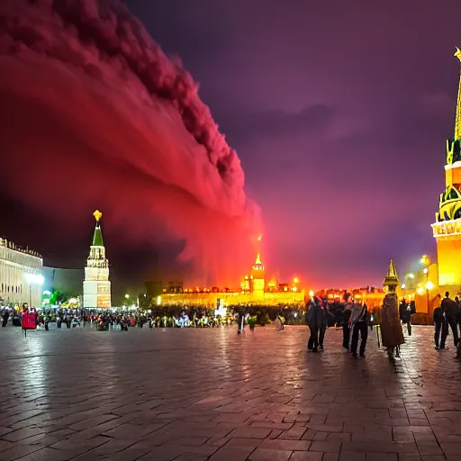 Image similar to a fiery thunderstorm with a tornado over red Square in Moscow