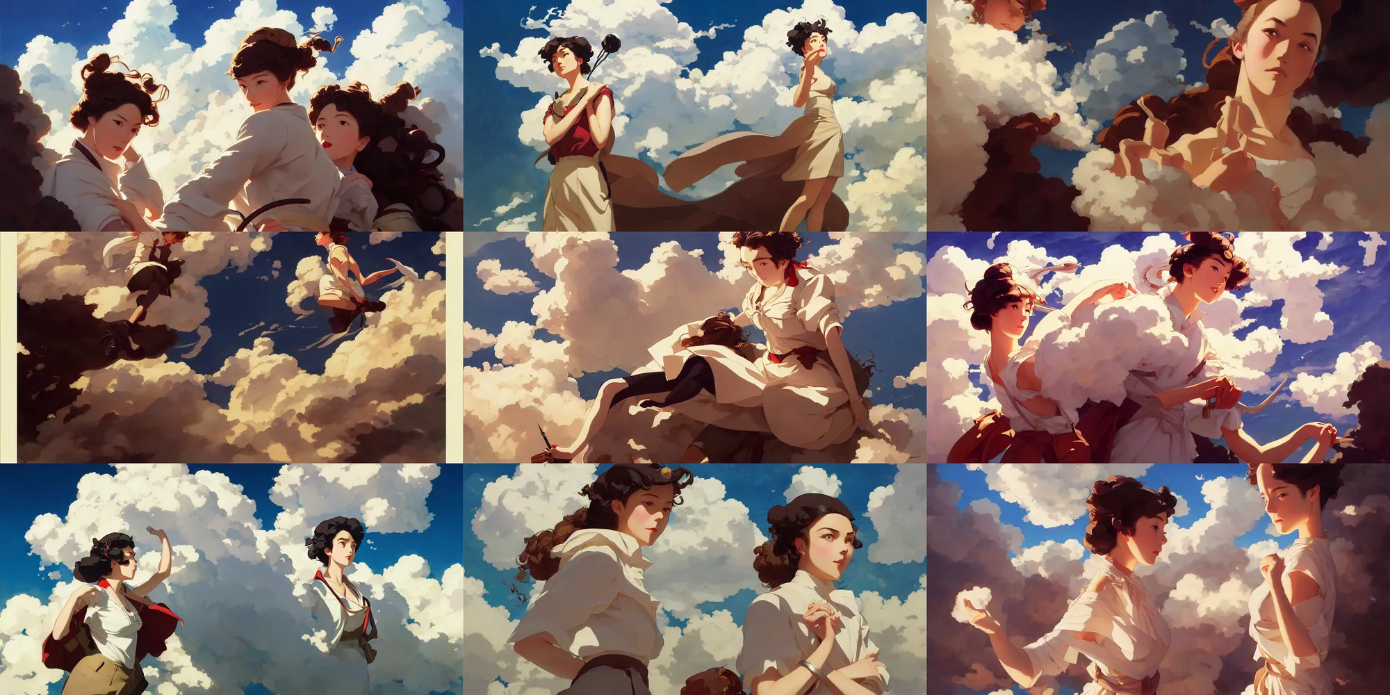 Prompt: cumulonimbus, in the style of studio ghibli, j. c. leyendecker, greg rutkowski, artgerm