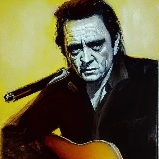 Image similar to portrait of johnny cash, 1 9 7 5, by jeremy mann.