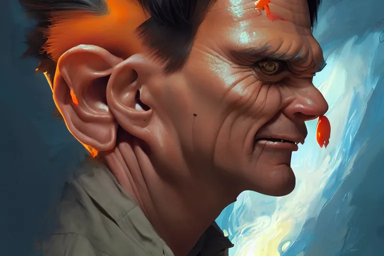 Image similar to curry jim carrey, hyper detailed, digital art, artstation, cinematic lighting, studio quality, smooth render, by caravaggio, artgerm, greg rutkowski, peter mohrbacher, hajime sorayama, boris vallejo, craig mullins