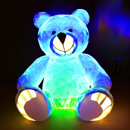 Image similar to a bear made of shiny blue light