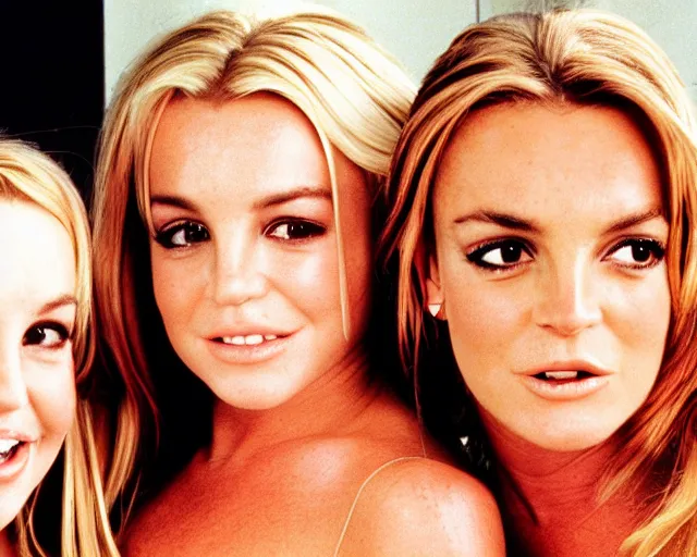 Prompt: britney spears as lindsay lohan and lindsay lohan in the parent trap, 1998, cdx