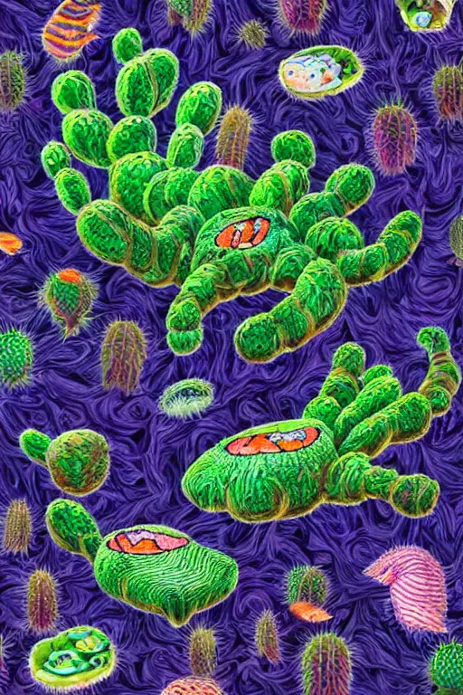 Image similar to creature sushi roots cactus elemental flush of force nature micro world fluo light deepdream