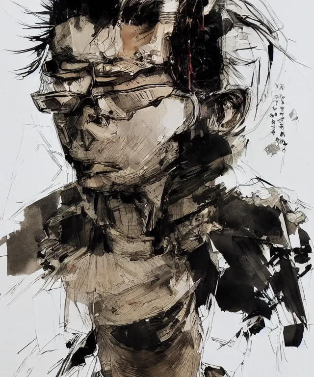 Prompt: a portrait of handsome a young japanese, a realistic illustration by otomo katsuhiro, terada katsuya and ashley wood, master - piece of craftsmanship, trending on artstation