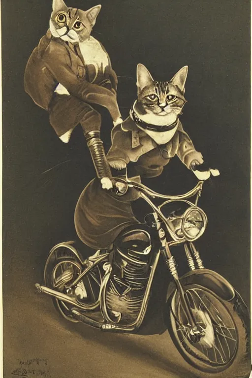 Prompt: a cat riding a motorcycle by p. d. eastman