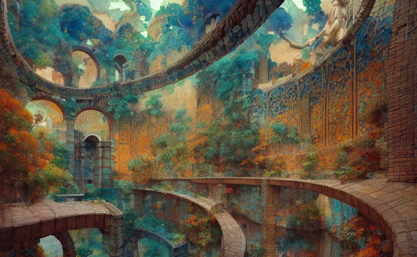 Image similar to tiled room squared waterway, aqueducts, fantasy. intricate, amazing composition, colorful watercolor, by ruan jia, by maxfield parrish, by marc simonetti, by hikari shimoda, by robert hubert, by zhang kechun, illustration, gloomy