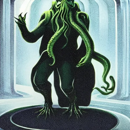 Image similar to cthulhu as a character on star trek wearing an officer outfit, tv still, 4k,