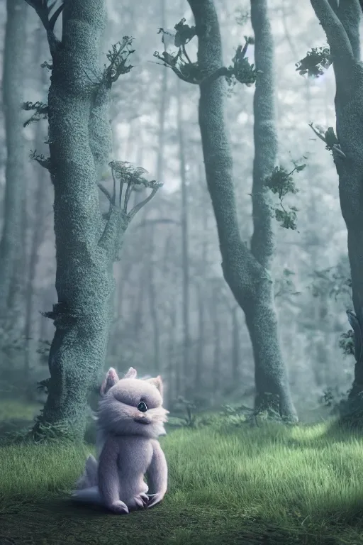 Prompt: A little furry cute monster in a misty forest, octane render, render, blender, ZBrush, 4k, 8k