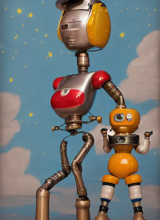 Image similar to portrait of a retro 1 9 5 0 s tin toy robot spacegirl wearing a bikini, depth of field, zeiss lens, detailed, symmetrical, centered, fashion photoshoot, by nicoletta ceccoli, mark ryden, lostfish, breathtaking, 8 k resolution, extremely detailed, beautiful, establishing shot, artistic, hyperrealistic, octane render