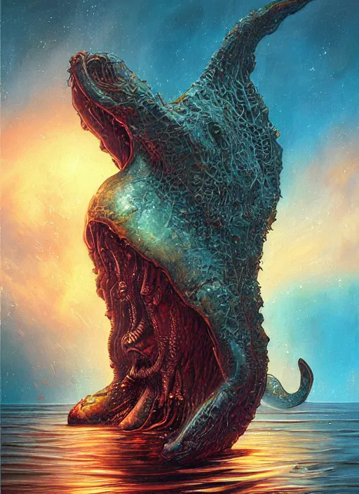 Image similar to a painting of a creature in the water, poster art by chris moore, cg society contest winner, digital art, movie poster, cosmic horror, lovecraftian