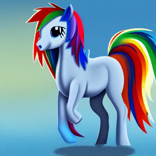 Image similar to Rainbow Dash, Equine Photography, Pegasus, Light-blue coat with rainbow mane and tail, realistic 4k