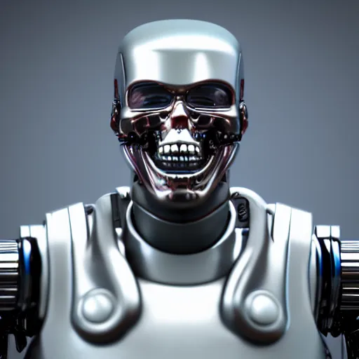 Image similar to photo of a smiling terminator, ultra realistic details, octane render, 8 k