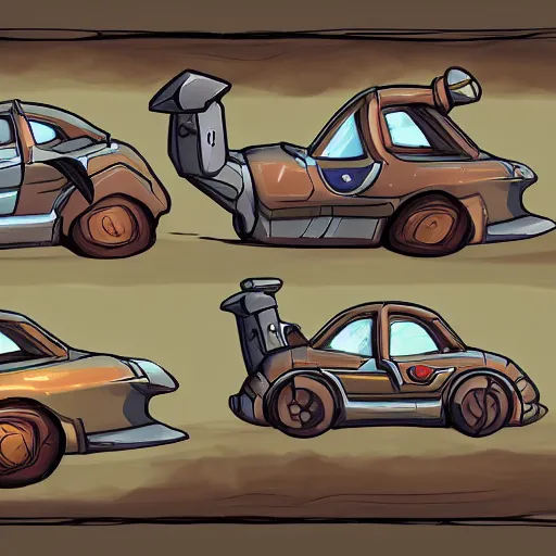 Image similar to deponia art style car concept