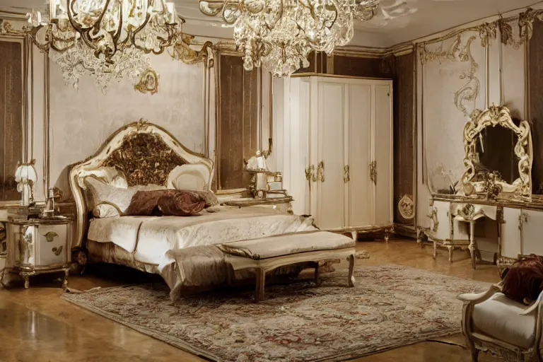 Image similar to Bedroom, exquisite decoration, all restoration furniture