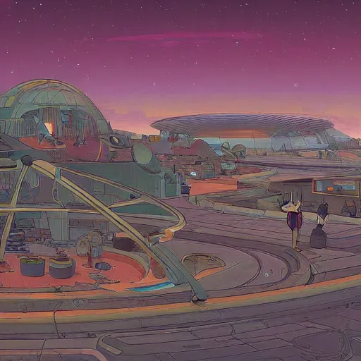 Image similar to a martian colony, digital painting by moebius, daniel taylor, darius puia, and studio ghibli