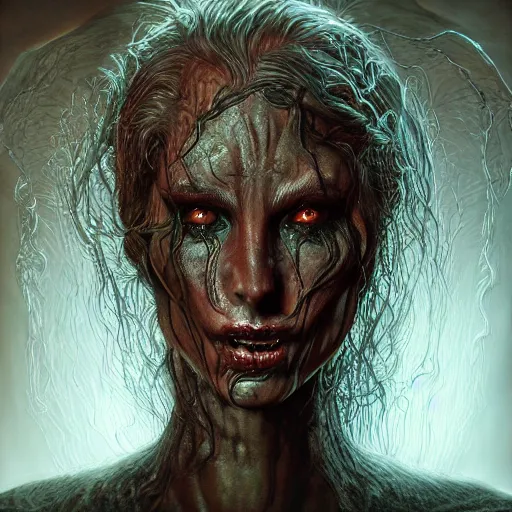 Prompt: photorealistic eldritch demon woman in the style of michael whelan and gustave dore. hyperdetailed photorealism, 1 0 8 megapixels, amazing depth, high resolution, 3 d shading, 3 d finalrender, 3 d cinematic lighting, glowing rich colors, psychedelic overtones, artstation concept art.