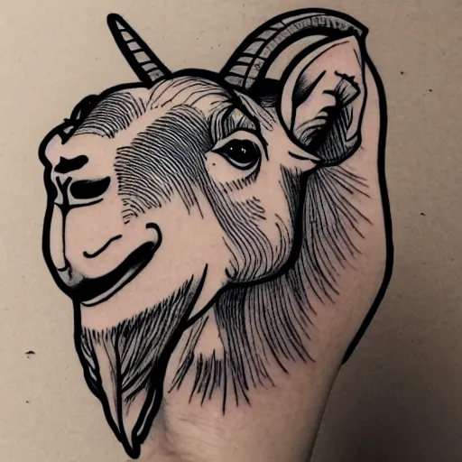 Prompt: a detailed tattoo outline of a goat !with a churro in its mouth!, 4k, illustration, sharp focus