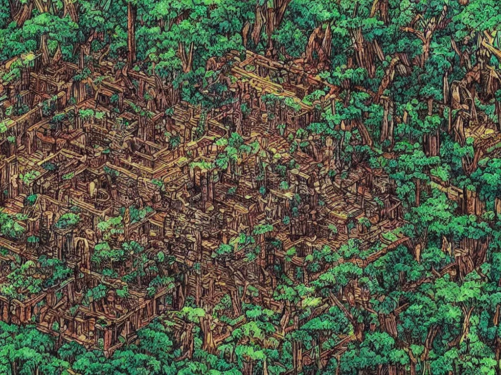 Image similar to high ancient elves house in forests in an Aztec Mayan futuristic artwork