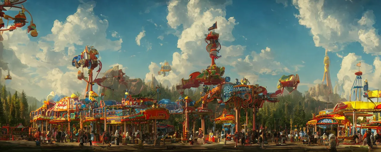 Image similar to amusement park, beautiful dynamic lighting, cinematic, wide angle establishing shot, extremely high detail, photo realistic, cinematic lighting, post processed, concept art, artstation, matte painting, style by frederic church, raphael lacoste, unreal engine 8k
